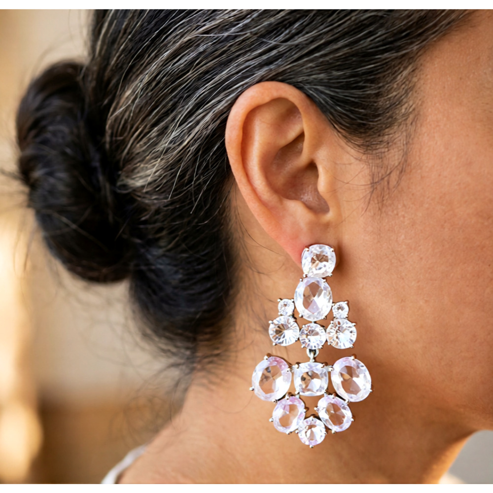 EXQUISITE CLEAR GLASS CHANDELIER CRYSTAL EARRINGS PROM WEDDING FORMAL JEWELRY